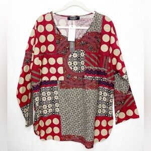 Gracila Bohemian Cotton Patchwork 100% Cotton Blouse NWT Size 2X